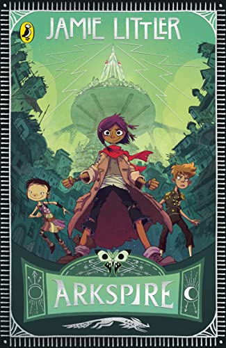 Book cover: three young people stand before a fantastical city.