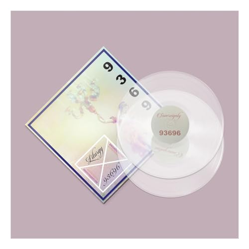 Clear vinyl record and album cover with abstract floral design.