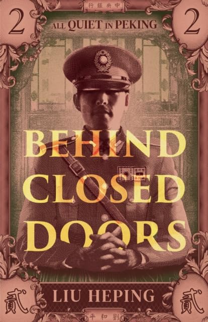 Book cover: man in uniform, ornate frame, title "Behind Closed Doors.