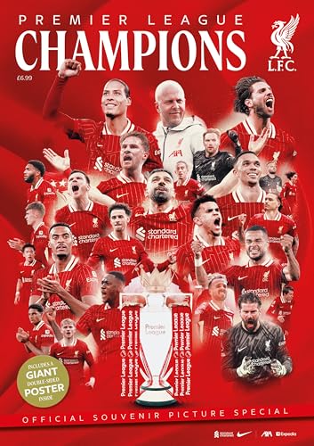 Magazine cover featuring Liverpool FC players and manager against a red background.