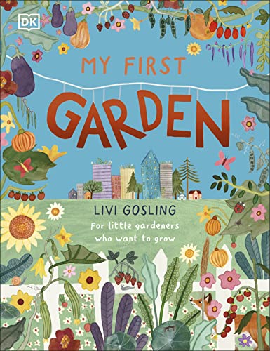 Book cover with colorful illustrated garden plants and large title text.