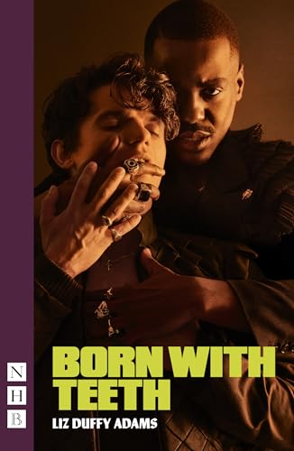 Book cover: two people in close embrace, warm tones, title "Born With Teeth".