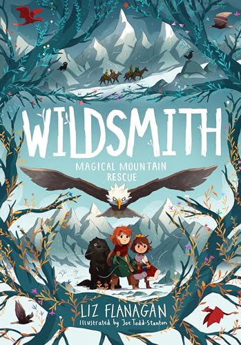 Book cover showing two children and a dog with a large eagle in snowy mountains.