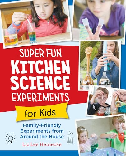 Book cover with children performing colorful science experiments indoors.