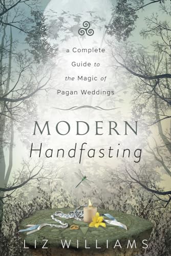 Book cover: "Modern Handfasting" with forest imagery and wedding objects.