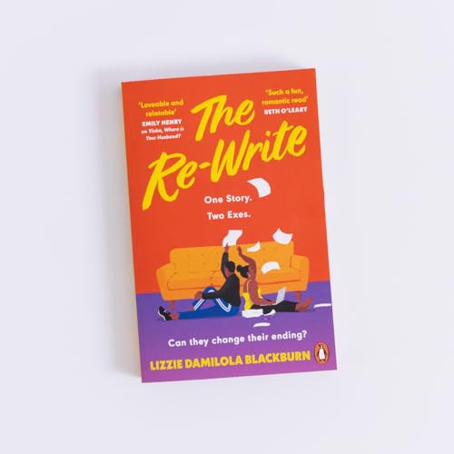 Book cover: "The Re-Write" with illustration of couple amid papers.