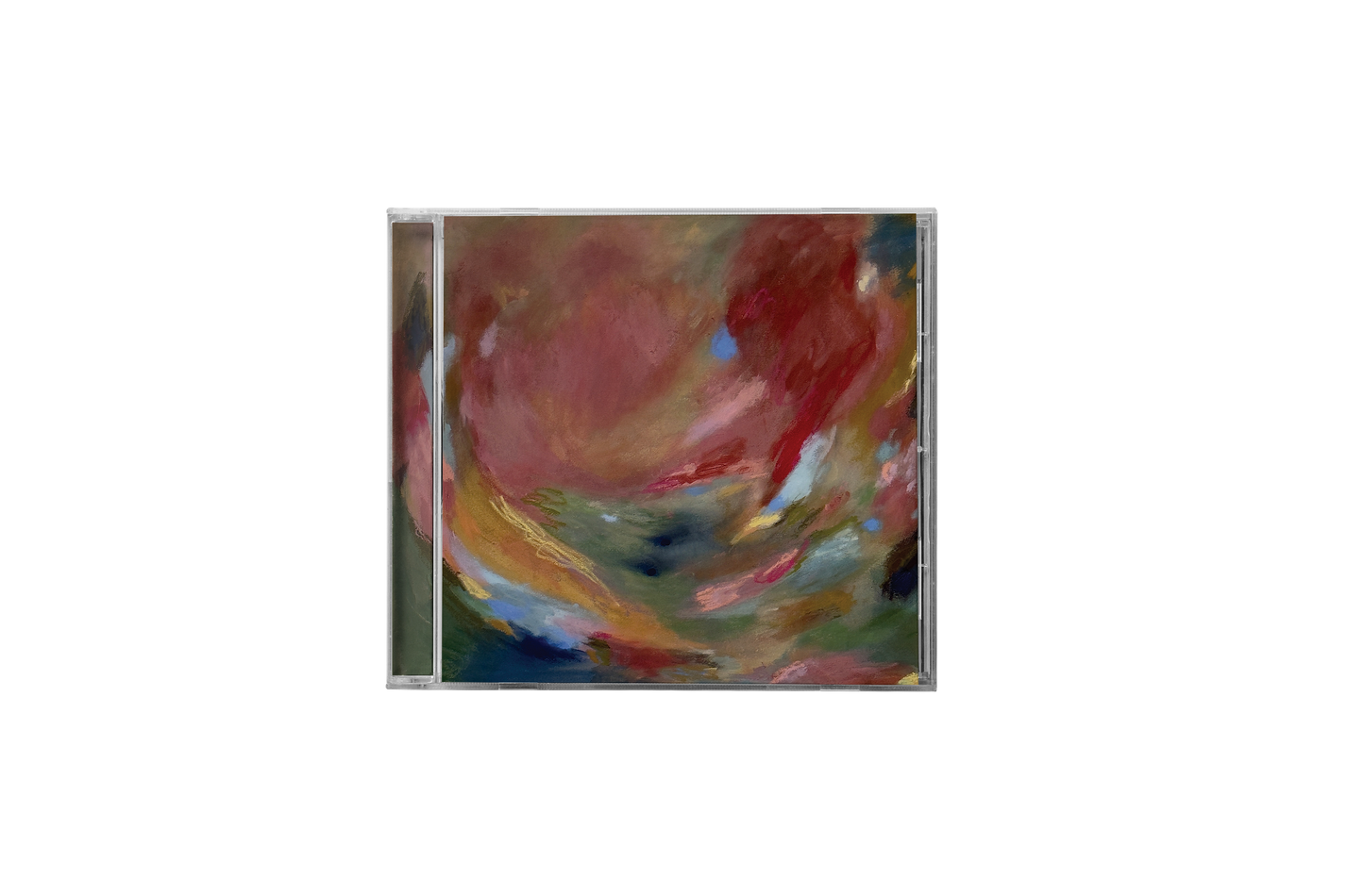 Lizzy McAlpine's "Angel" CD in a clear case, abstract red and pink cover art.