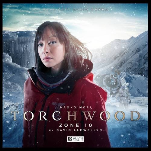 Woman in red coat before snowy mountains, "Torchwood: Zone 10" title.