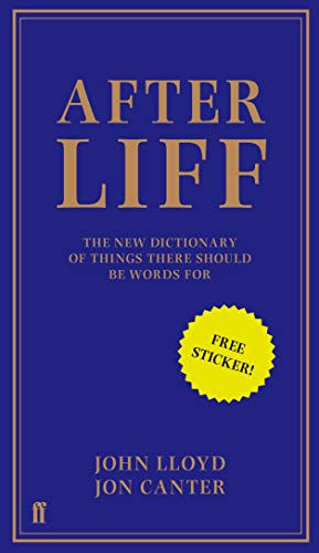 Blue book cover with gold text reading "AFTERLIFF" and a yellow "FREE STICKER!" badge.