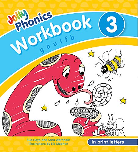 Jolly Phonics Workbook 3 cover with a cartoon snake and bee.