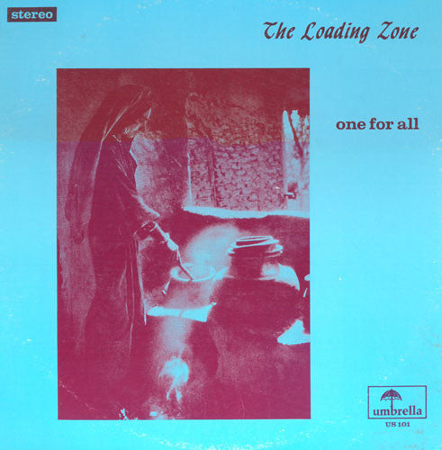 Vinyl record cover: a cloaked figure with an umbrella in pink tones.