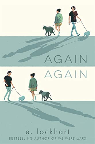 Book cover with two mirrored scenes of people walking dogs on a blue background.