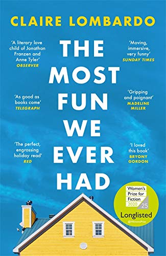 Book cover with large white text and a yellow house rooftop image.