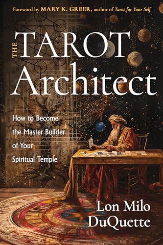 Book cover: "The Tarot Architect" with a man reading tarot cards.