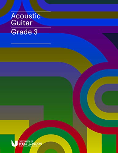 Book cover: "Acoustic Guitar Grade 3" with abstract colorful geometric design.