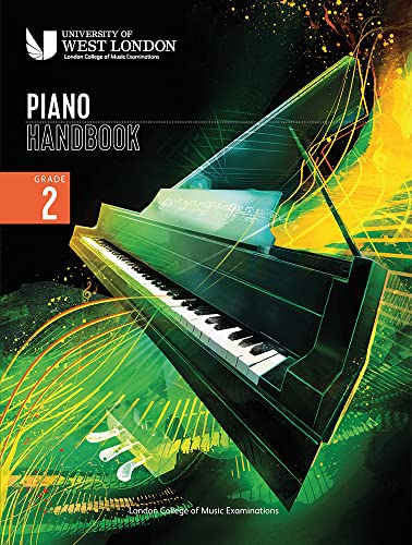 London College of Music Grade 2 Piano Handbook cover featuring a stylized grand piano.