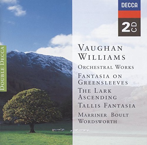 CD cover featuring a landscape with a tree, mountains, and text for Vaughan Williams.