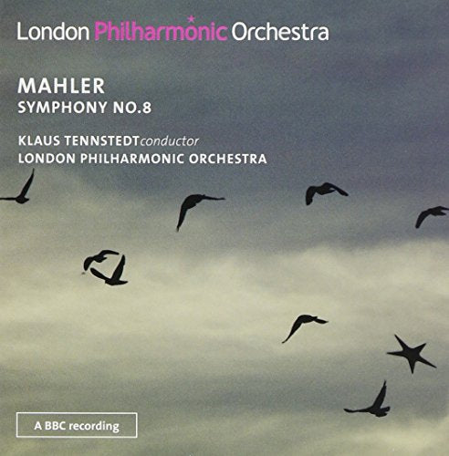 CD cover for Mahler Symphony No. 8 featuring birds flying against a cloudy sky.