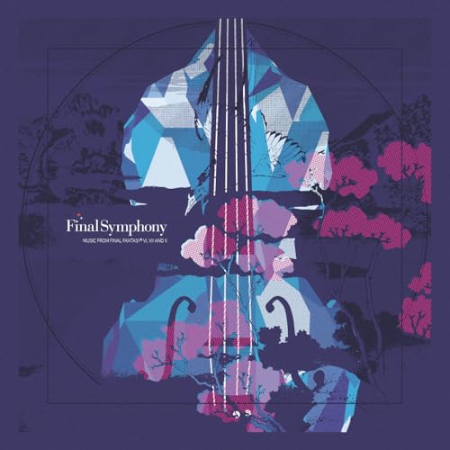 Vinyl album cover featuring abstract cello and floral design in blue and purple.