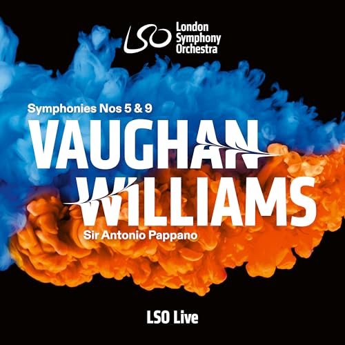 CD cover for Vaughan Williams symphonies, blue and orange abstract paint.