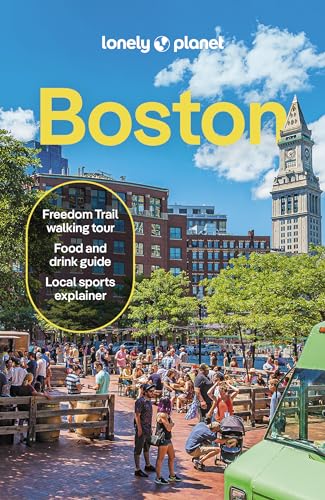 Lonely Planet Boston travel guide cover featuring a crowded outdoor plaza and clock tower.