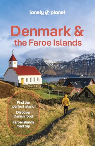 Lonely Planet Denmark and the Faroe Islands travel guide cover featuring a church and hiker.
