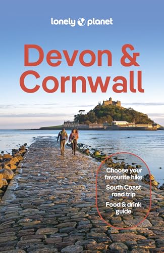 Lonely Planet Devon & Cornwall guidebook cover featuring people walking on a stone causeway.