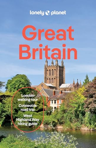 Lonely Planet Great Britain travel guidebook cover featuring a historic cathedral near a river.