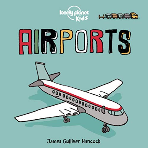 Airports" book cover with illustrated airplane and transport icons.