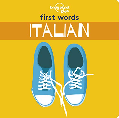 Book cover: "First Words - Italian" with illustration of blue sneakers.