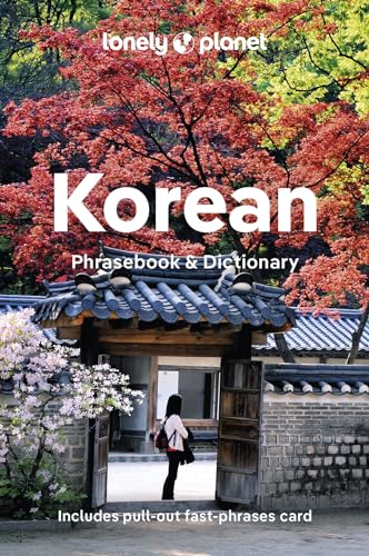Lonely Planet Korean phrasebook cover featuring a person standing in a traditional Korean gate.