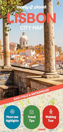 Lonely Planet Lisbon City Map cover featuring a view of Lisbon rooftops and columns.