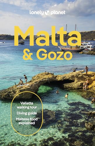 Travel guidebook with cover image of Maltese landscape or map, color photos, and text.