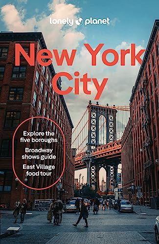 Lonely Planet New York City guidebook cover with Brooklyn Bridge view.