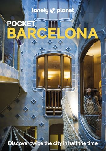Lonely Planet Pocket Barcelona travel guide cover featuring blue tiled architecture and a woman.