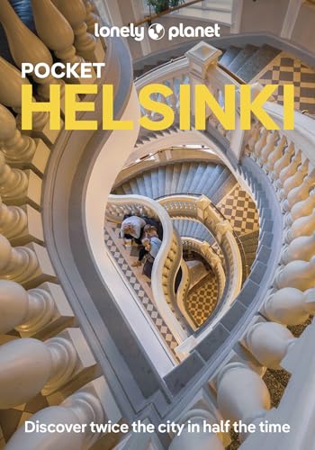 High-angle view of a spiraling staircase with white balustrades and checkered flooring.