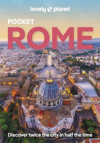 Aerial view of St. Peter's Basilica at sunset on a Lonely Planet Rome guidebook cover.