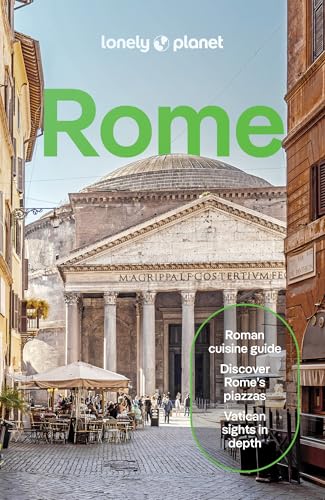 Lonely Planet Rome guidebook cover featuring the Pantheon with outdoor cafe seating in foreground.