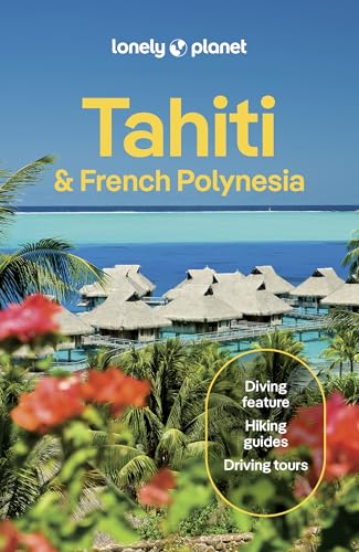 Lonely Planet travel guide cover showing overwater bungalows in a turquoise lagoon with flowers.