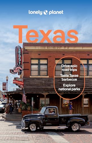 Lonely Planet Texas guidebook cover featuring a vintage black pickup truck in a town.