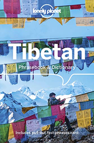 Lonely Planet Tibetan Phrasebook & Dictionary cover with prayer flags and mountains.