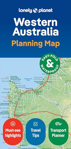 Lonely Planet Western Australia planning map showing a section of the coastline and roads.