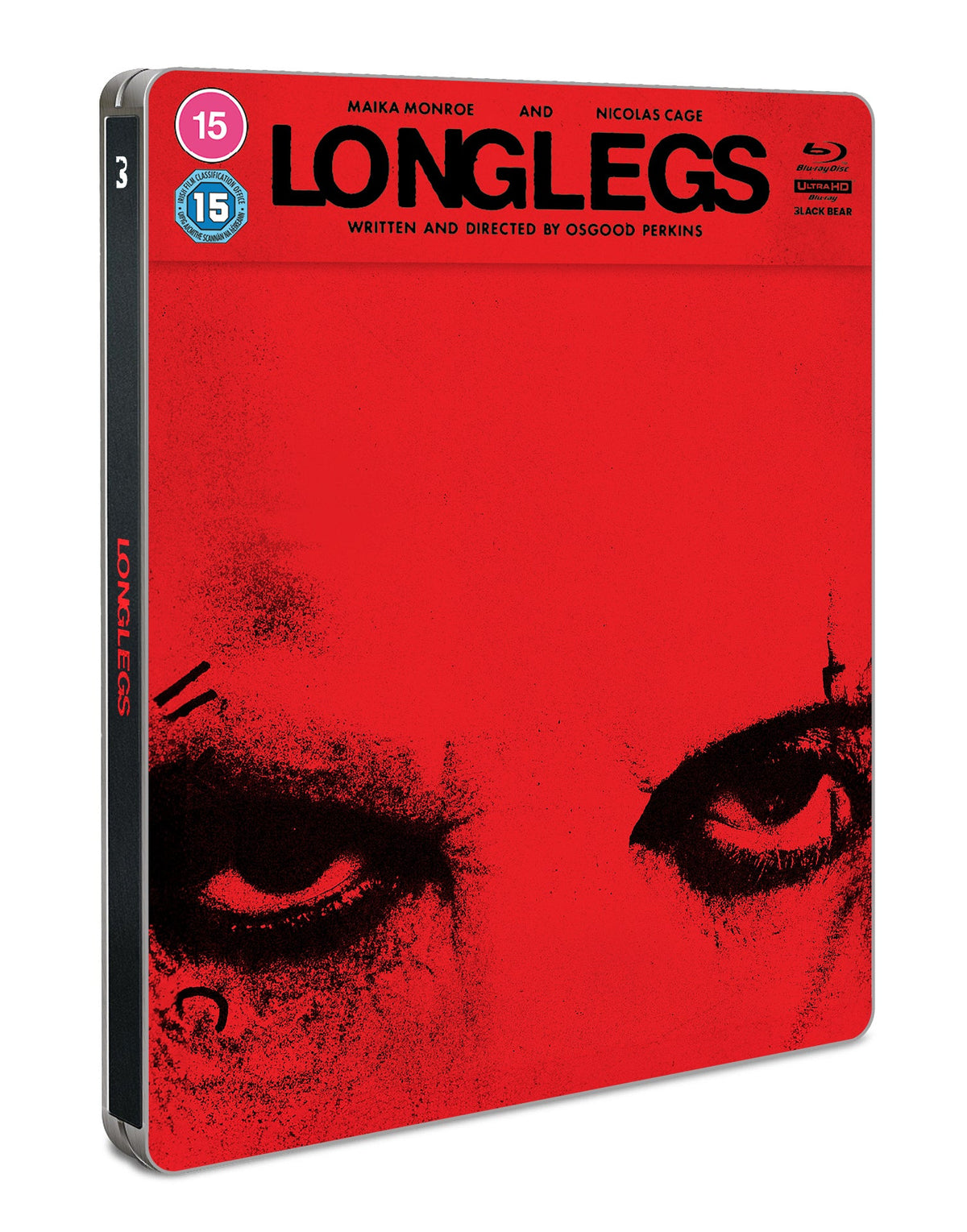 Red SteelBook Blu-ray cover for āLonglegsā featuring a partial face.