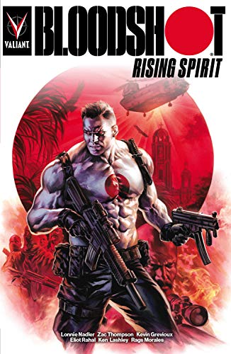 Comic book cover featuring muscular man with red circle on chest, holding guns.