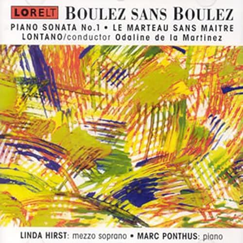 CD cover for “Boulez Sans Boulez” with abstract colorful brushstrokes.