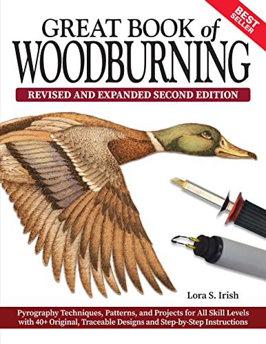 Book cover featuring woodburned duck art and pyrography tools.