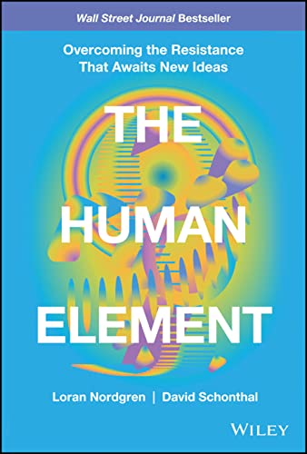 Book cover for The Human Element featuring abstract colorful shapes on a blue background.