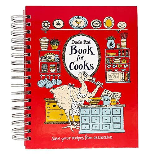 Red spiral-bound "Dodo Pad Book for Cooks" with dodo bird illustration.