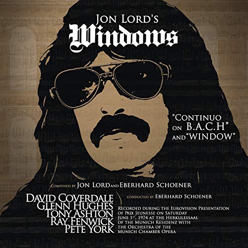 "An album cover for 'Windows' by Jon Lord, featuring a sepia-toned image of a man wearing sunglasses, with a list of collaborators and production details at the bottom."