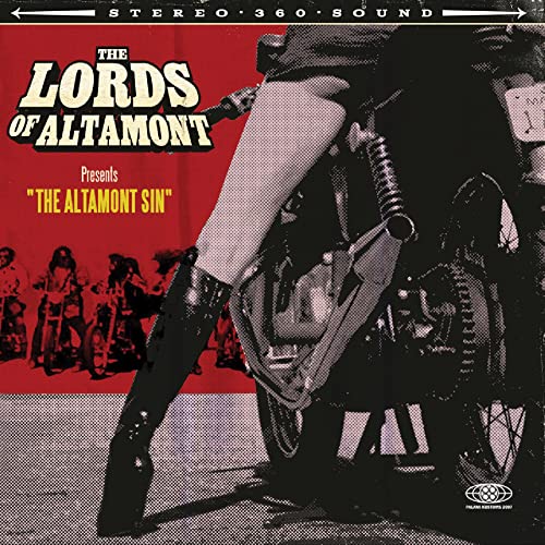 Album cover: motorcycle, boots, and figures in a red and black scene.